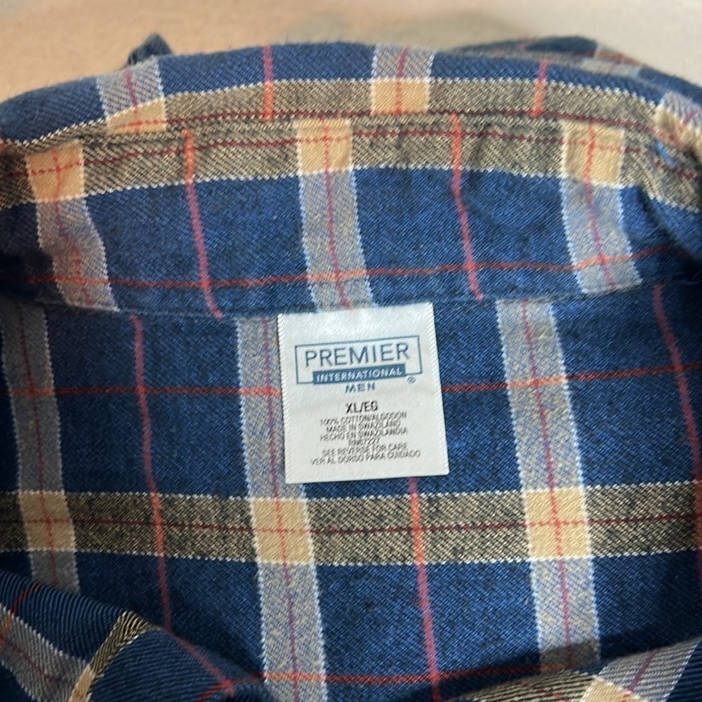Premier International Men’s XL Flannel Button-Up Shirt – Blue Plaid - Picture 6 of 6
